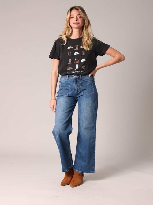 Jean flare taille haute avec grandes poches plaquées 'Deeluxe' - Kiabi