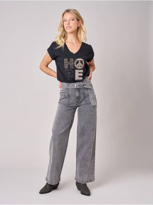 Jean gris wide leg femme 'deeluxe' - Kiabi