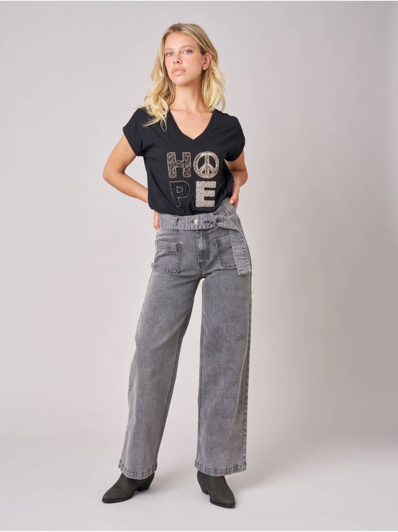 Jean gris wide leg femme 'deeluxe' Gris Gris - Kiabi