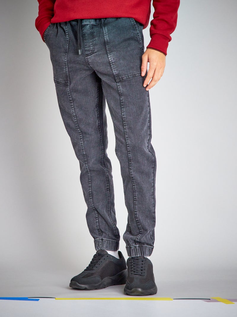 Jean jogger à taille élastiquée Gris noir - Kiabi