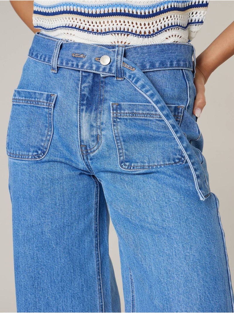 Jean kami femme wide leg taille haute 'deeluxe' Bleu foncé - Kiabi