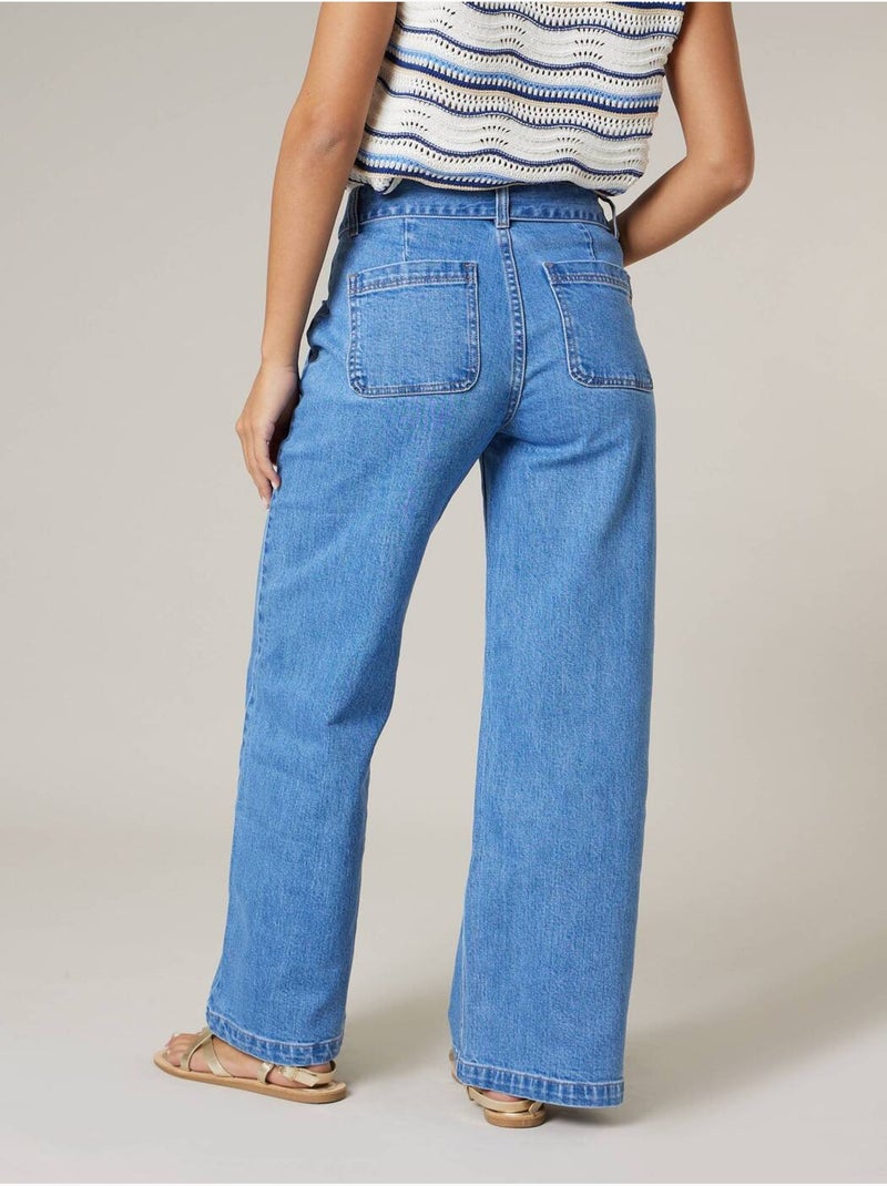 Jean kami femme wide leg taille haute 'deeluxe' Bleu foncé - Kiabi