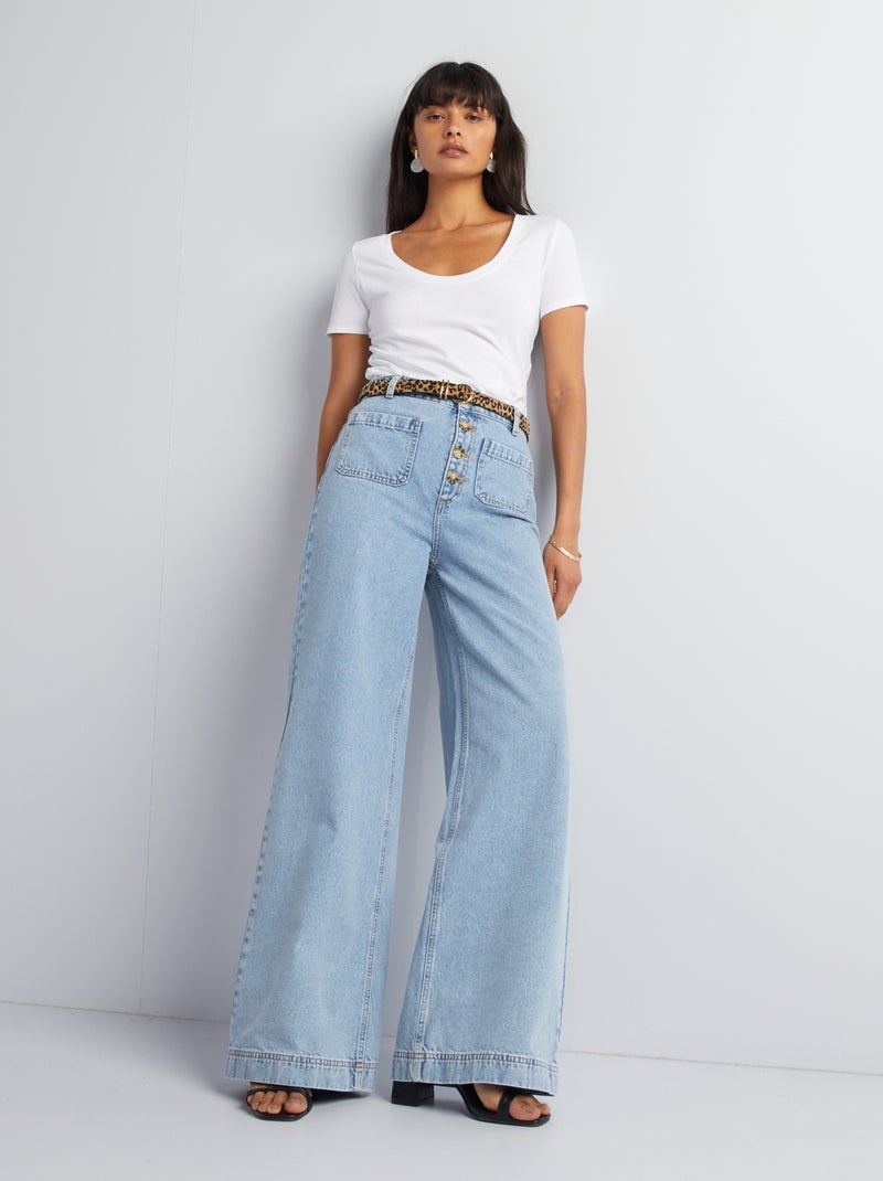 Jean large à boutons Bleu - Kiabi