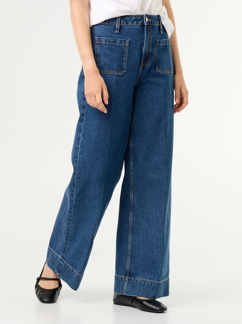 Jean large à taille haute avec poches plaquées Bleu - Kiabi