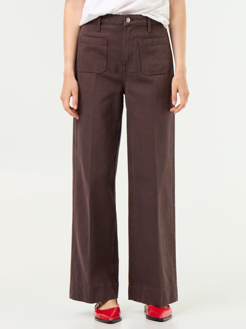 Jean large à taille haute avec poches plaquées Marron - Kiabi