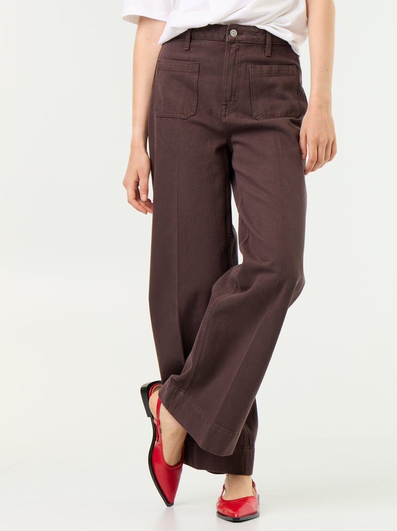 Jean large à taille haute avec poches plaquées Marron - Kiabi