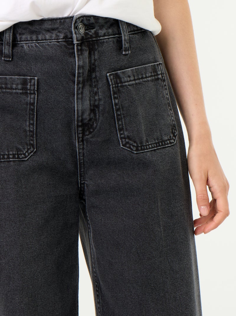 Jean large à taille haute avec poches plaquées Noir - Kiabi