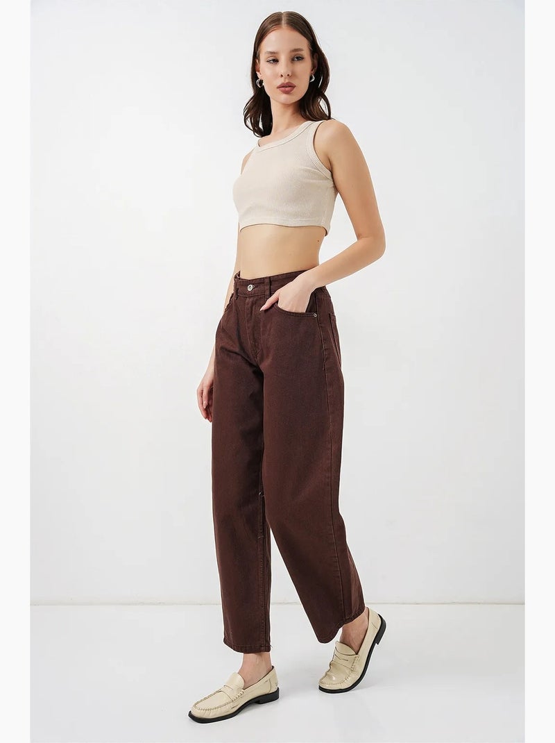 Jean large à taille haute bdart Marron - Kiabi