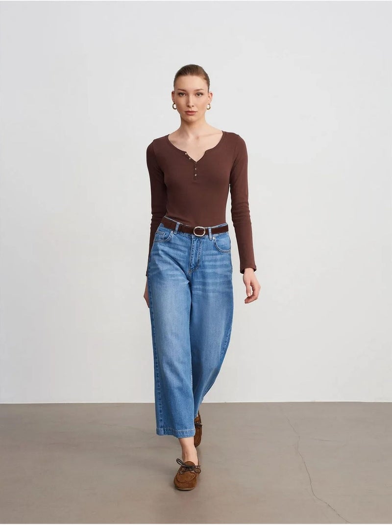 Jean large à taille haute dilvin Bleu saphir - Kiabi