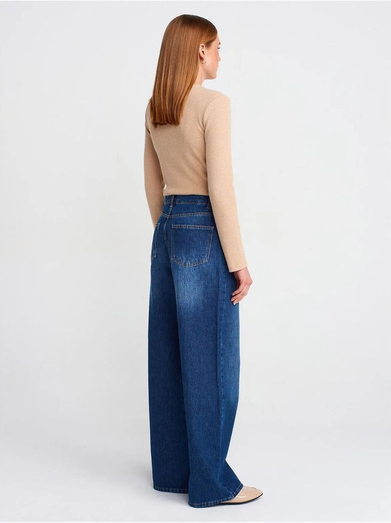 Jean large à taille haute dilvin Bleu saphir - Kiabi