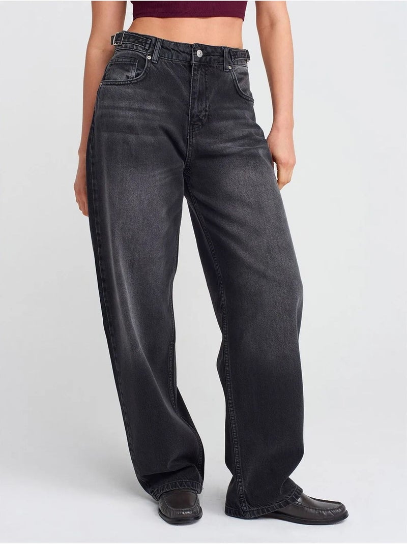 Jean Large À Taille Haute Noir - Kiabi