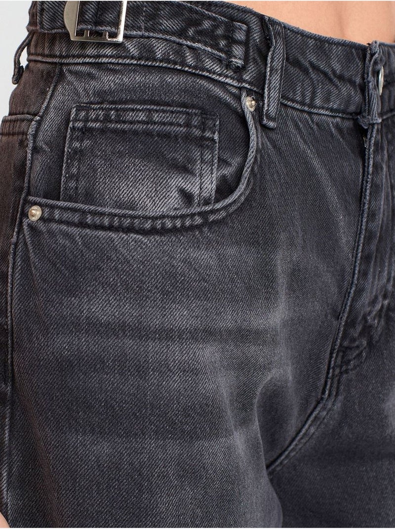 Jean Large À Taille Haute Noir - Kiabi