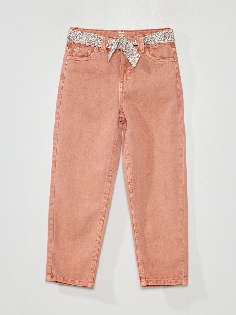 Jean large avec ceinture en tissu rose - Kiabi