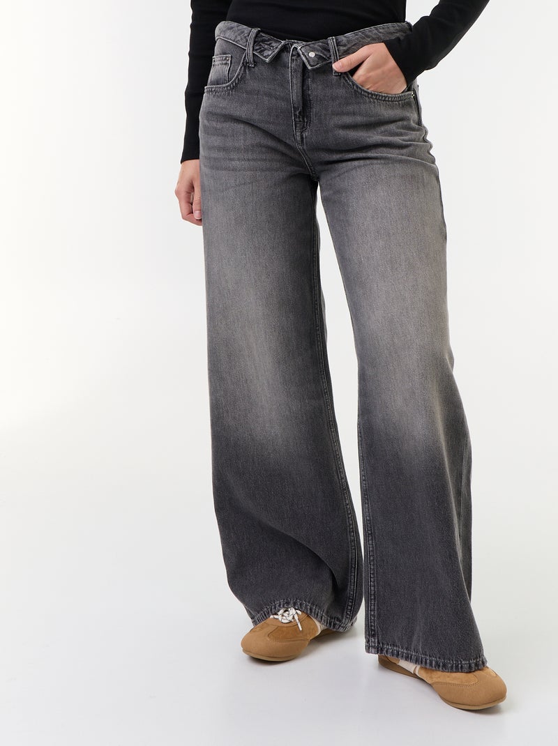 Jean large avec ceinture fantaisie Gris - Kiabi