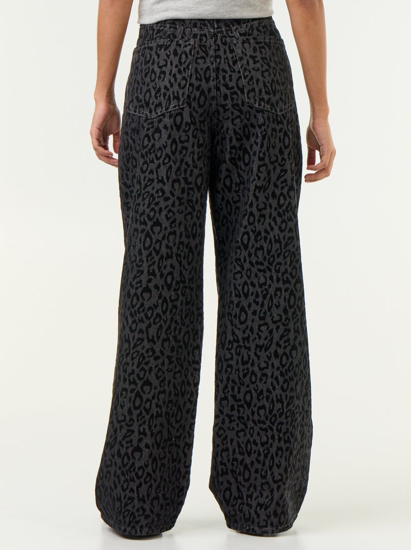 Jean large avec motif léopard Noir - Kiabi