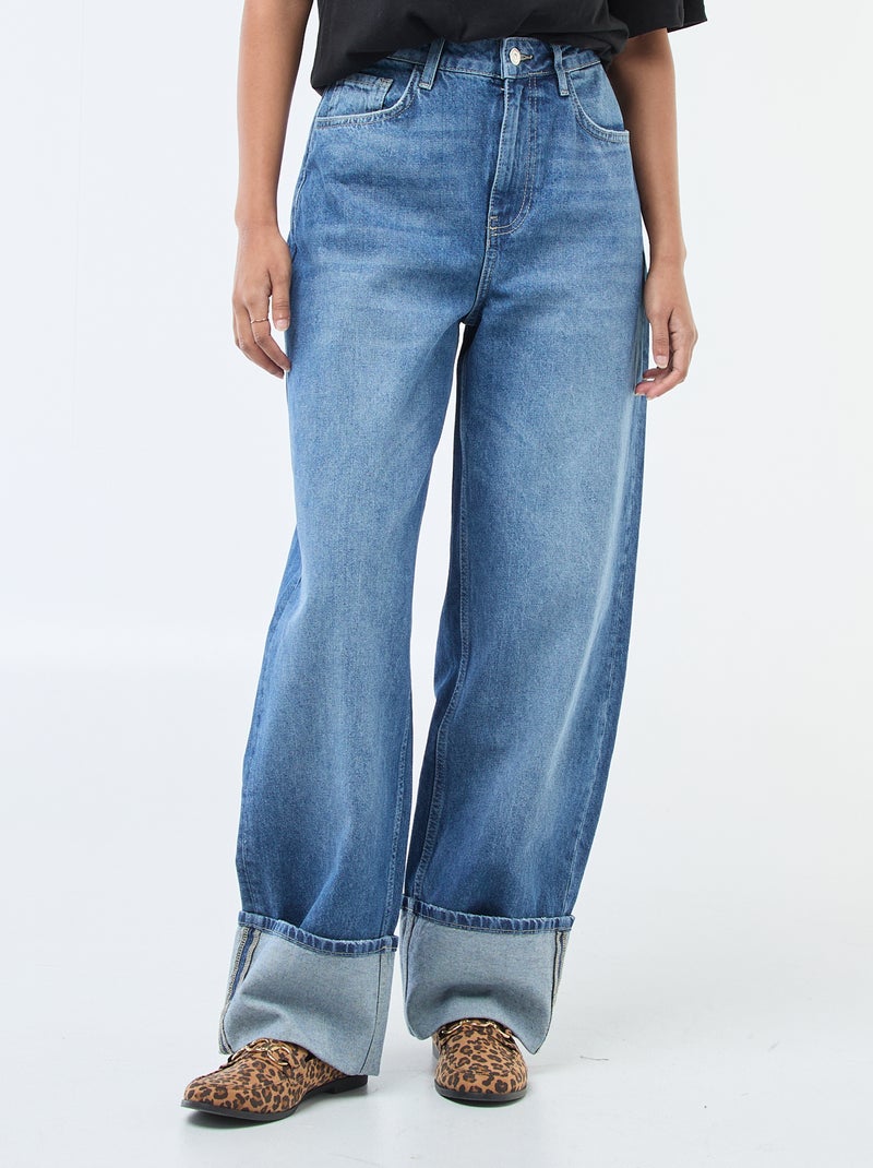 Jean large avec revers Bleu - Kiabi
