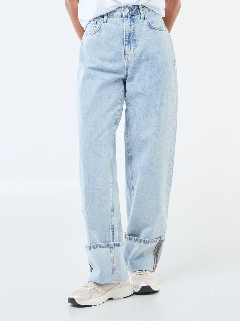Jean large avec revers Bleu - Kiabi