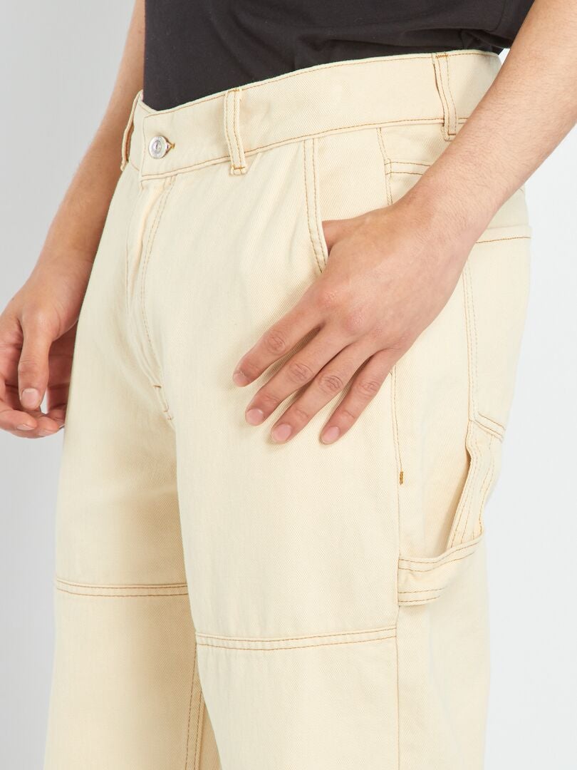 Jean large avec surpiqures contrastantes Beige - Kiabi