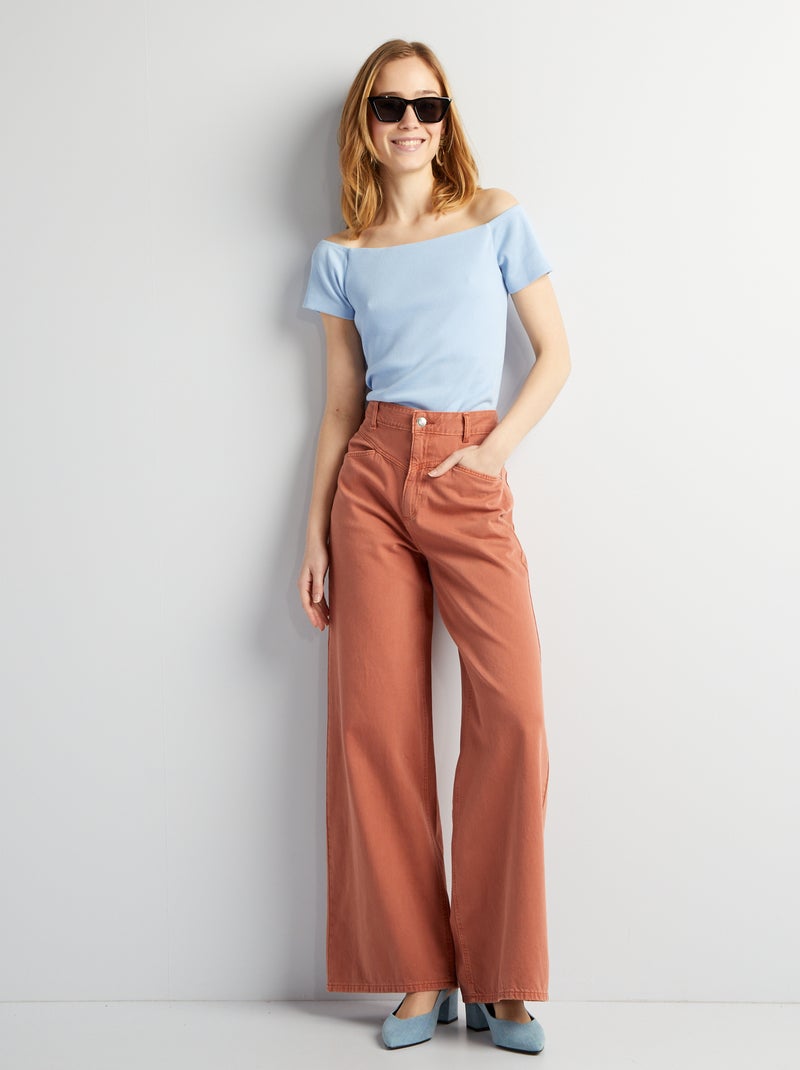 Jean large délavé Rose - Kiabi