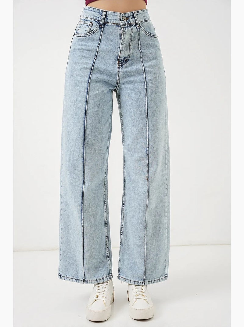Jean large en coton à taille haute bdart Bleu clair - Kiabi