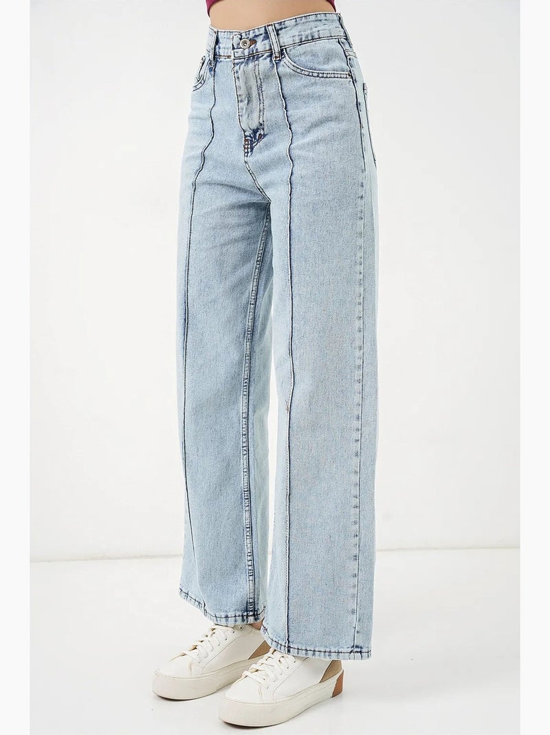 Jean large en coton à taille haute bdart Bleu clair - Kiabi