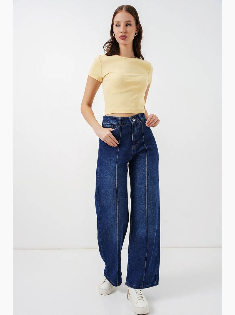 Jean large en coton à taille haute bdart Bleu outremer - Kiabi