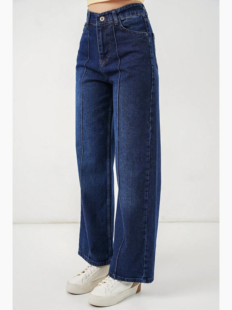 Jean large en coton à taille haute bdart Bleu outremer - Kiabi