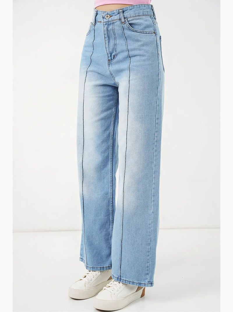 Jean large en coton à taille haute bdart Bleu saphir - Kiabi