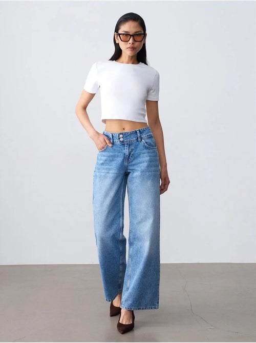 Jean Large En Coton À Taille Haute - Kiabi
