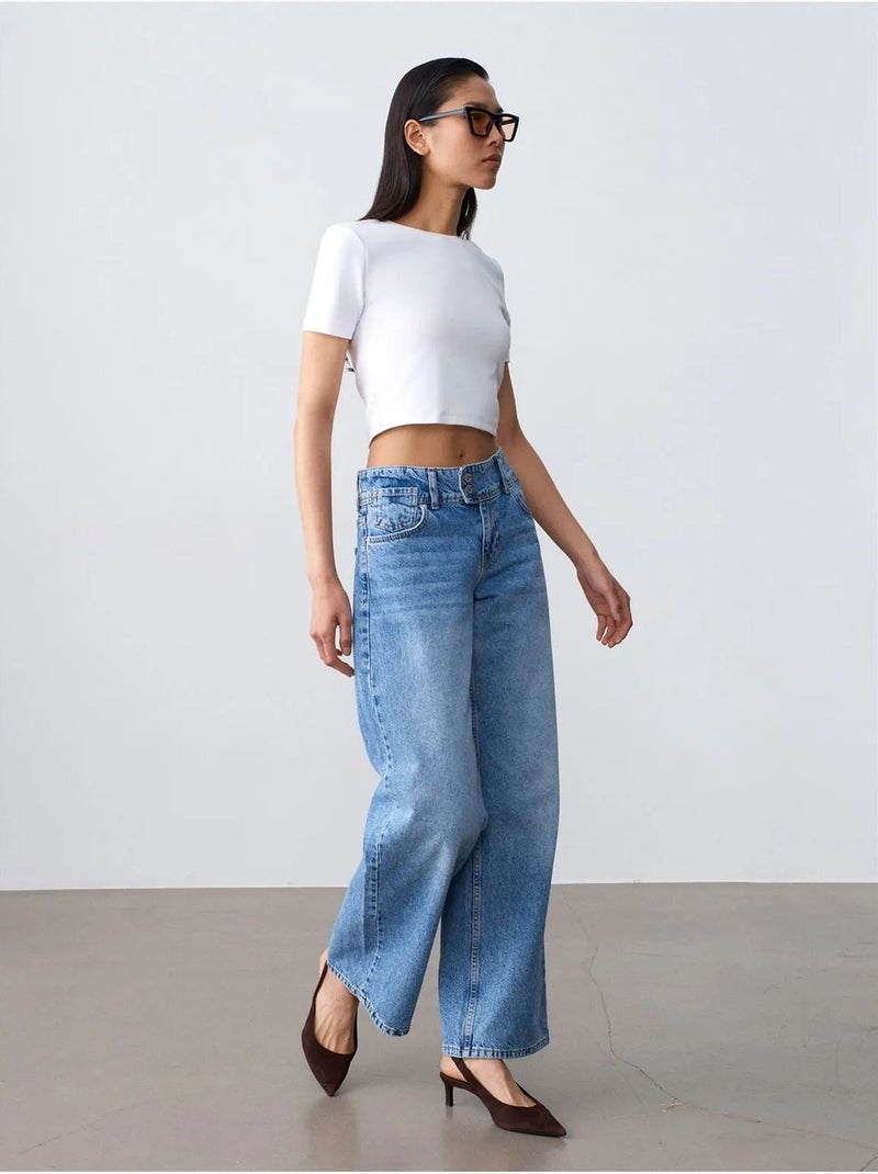 Jean Large En Coton À Taille Haute Bleu roi - Kiabi
