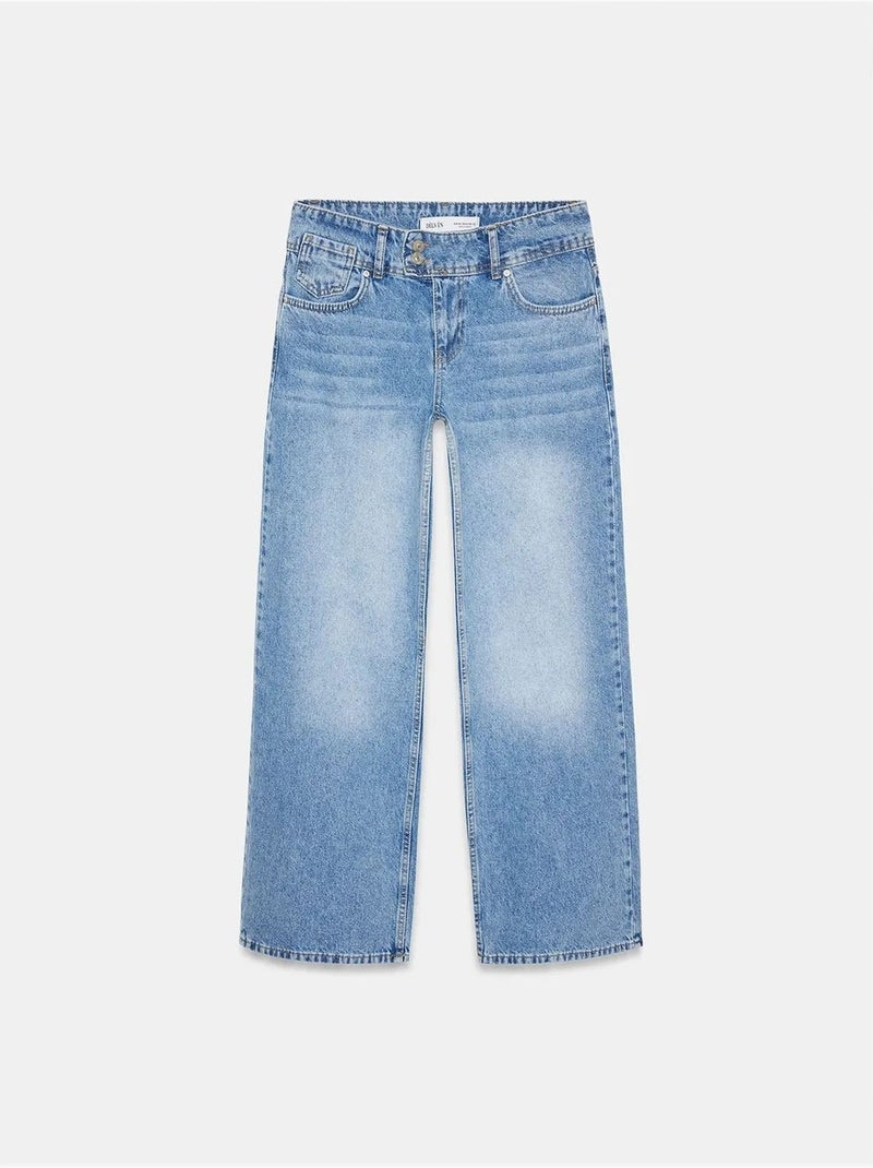 Jean Large En Coton À Taille Haute Bleu roi - Kiabi