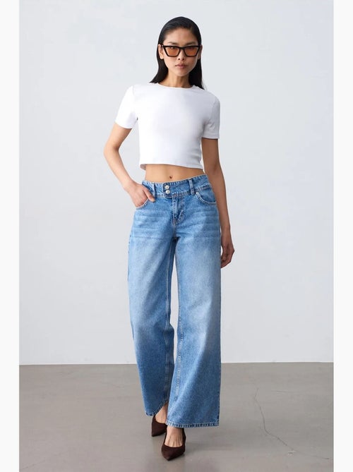Jean large en coton à taille haute dilvin - Kiabi