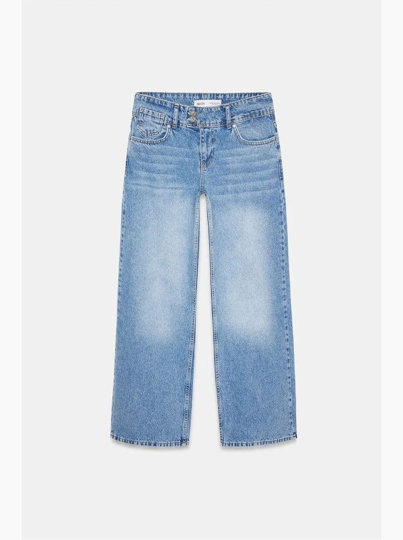 Jean large en coton à taille haute dilvin Bleu saphir - Kiabi