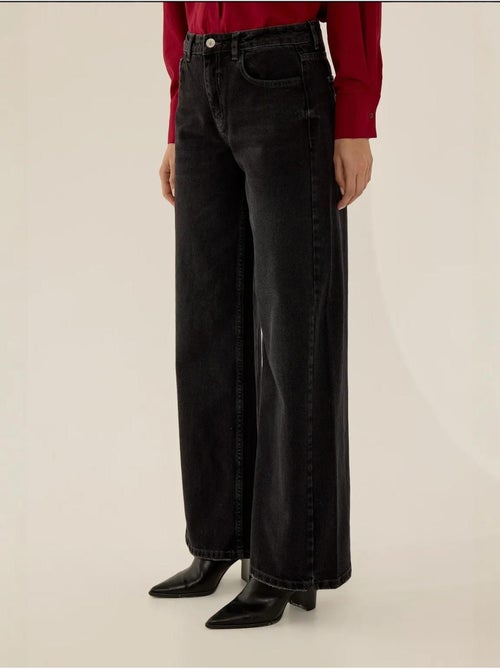 Jean large en denim à effet délavé et coutures apparentes - Kiabi Jean large en denim à effet délavé et coutures apparentes - Kiabi