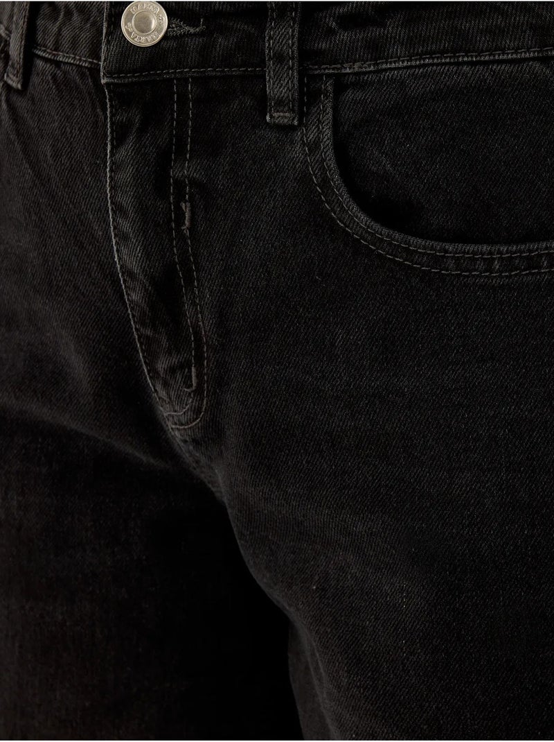 Jean large en denim à effet délavé et coutures apparentes Noir - Kiabi