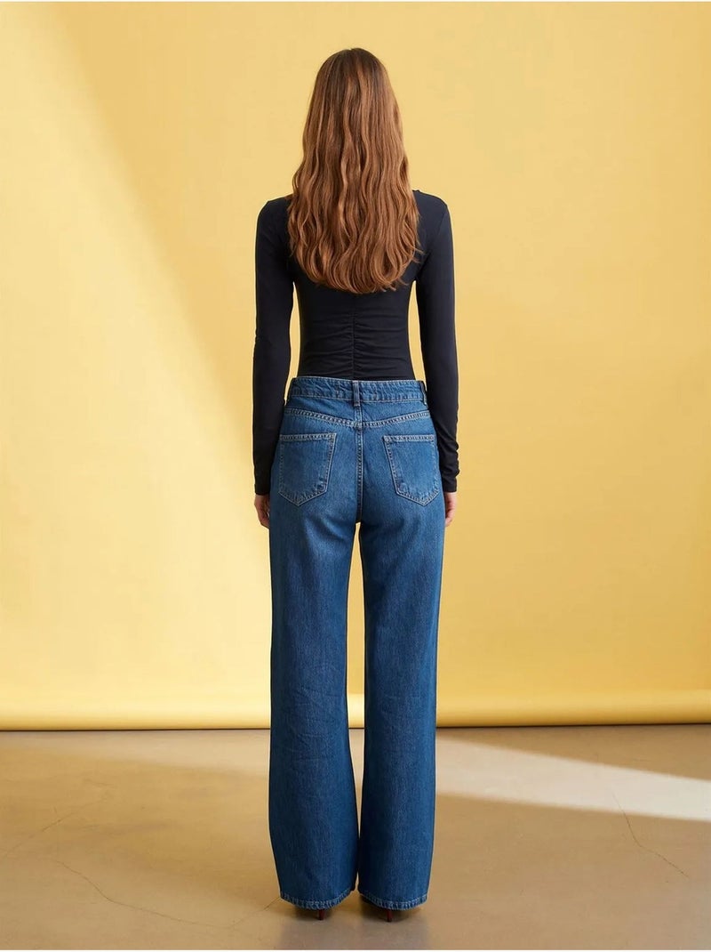 Jean Large En Denim À Taille Haute Bleu roi - Kiabi