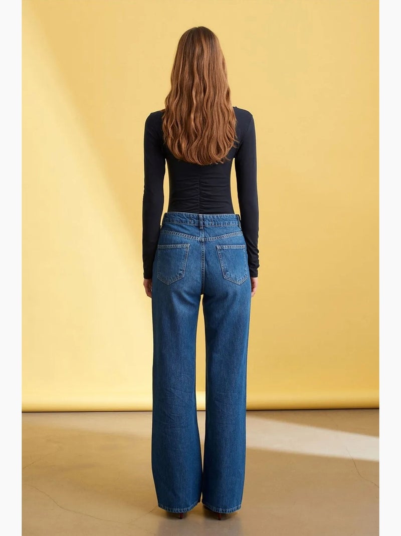 Jean large en denim à taille haute dilvin Bleu saphir - Kiabi
