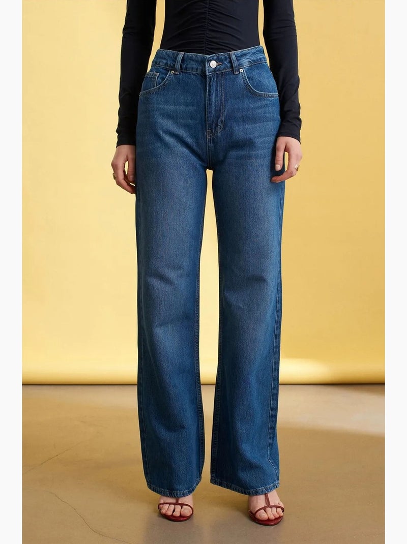 Jean large en denim à taille haute dilvin Bleu saphir - Kiabi