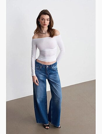 Jean large en denim de coton à taille basse dilvin