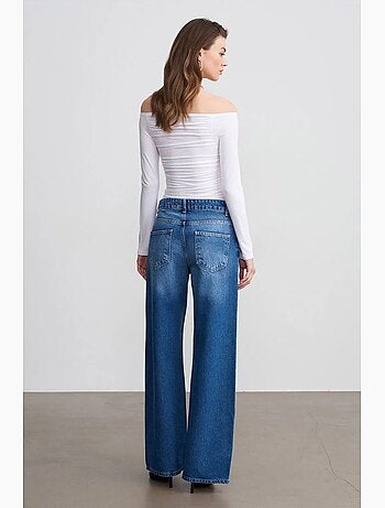 Jean large en denim de coton à taille basse dilvin