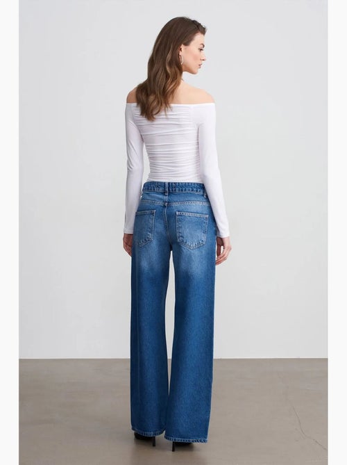 Jean large en denim de coton à taille basse dilvin - Kiabi Jean large en denim de coton à taille basse dilvin - Kiabi