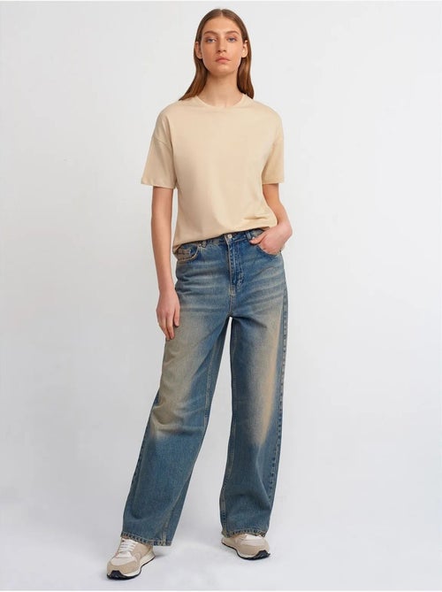 Jean Large En Denim De Coton À Taille Haute - Kiabi