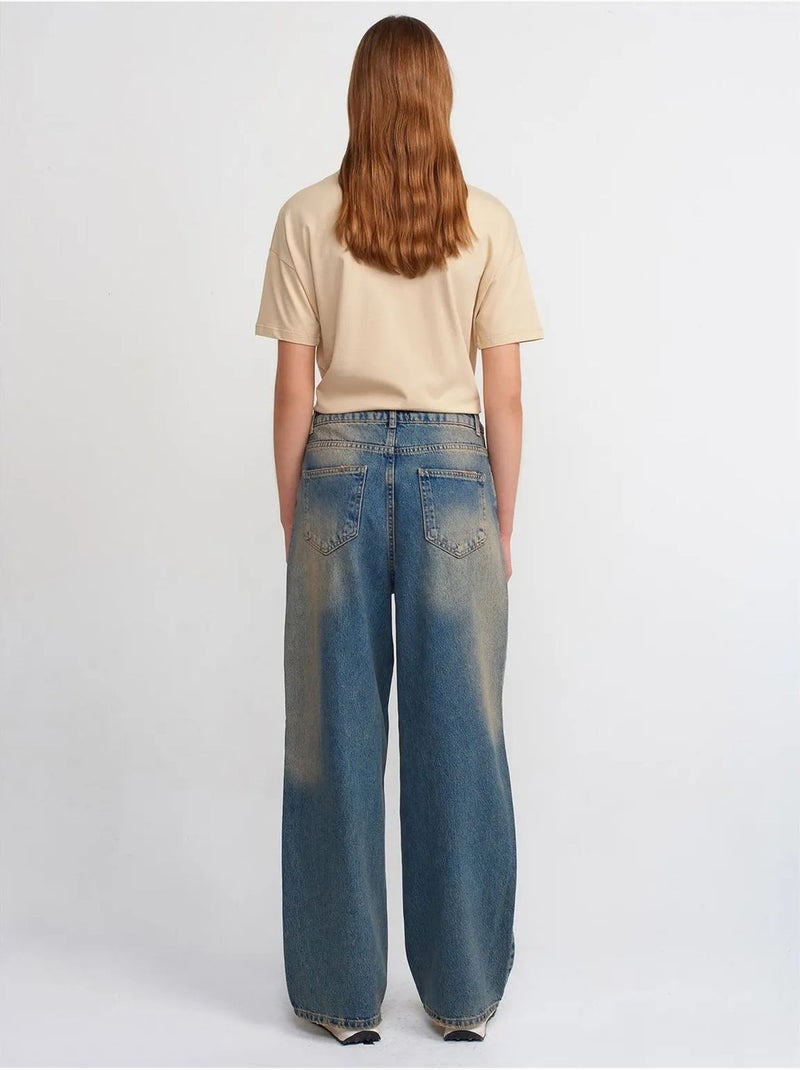 Jean Large En Denim De Coton À Taille Haute Bleu roi - Kiabi