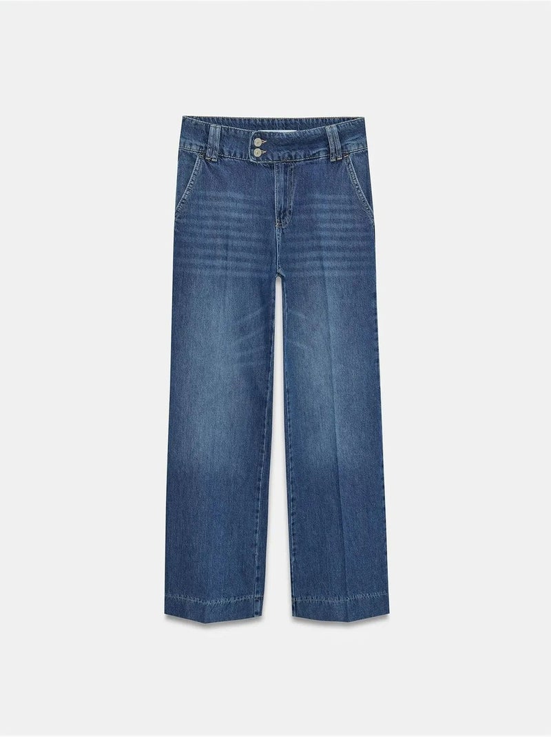 Jean Large En Denim De Coton À Taille Haute Bleu roi - Kiabi