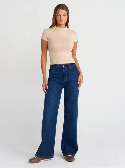 Jean Large En Denim De Coton À Taille Haute - Kiabi