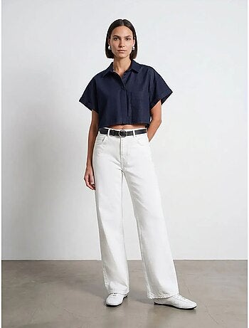 Jean large en denim de coton à taille haute dilvin