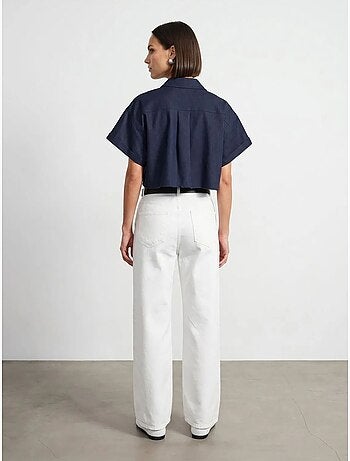 Jean large en denim de coton à taille haute dilvin