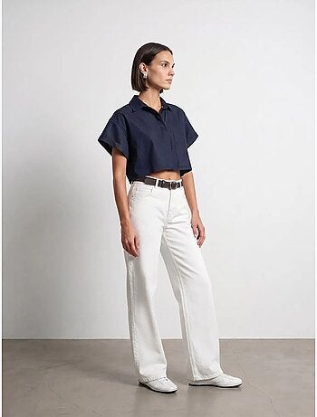 Jean large en denim de coton à taille haute dilvin