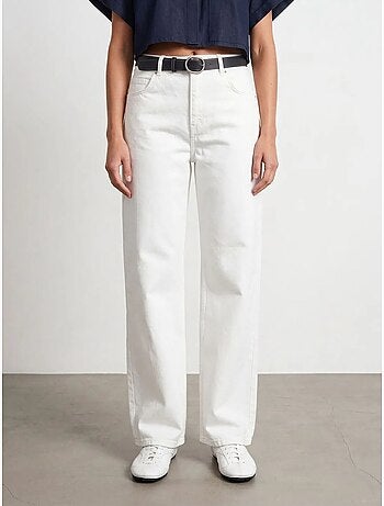 Jean large en denim de coton à taille haute dilvin