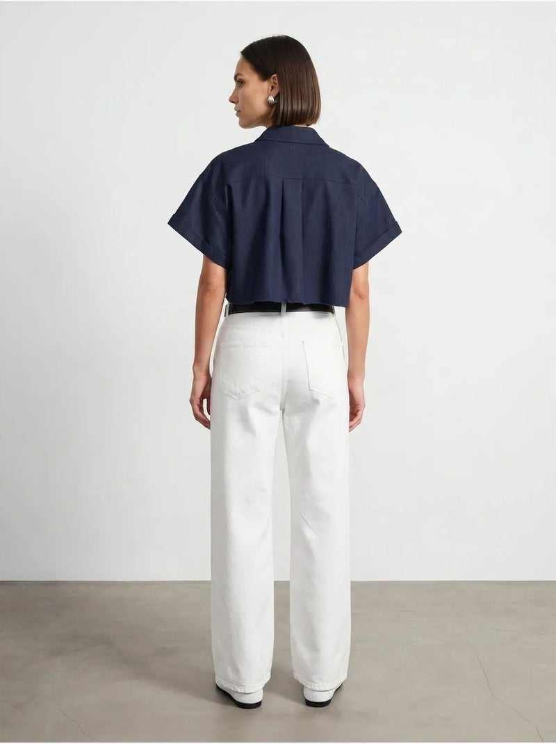 Jean large en denim de coton à taille haute dilvin Blanc - Kiabi